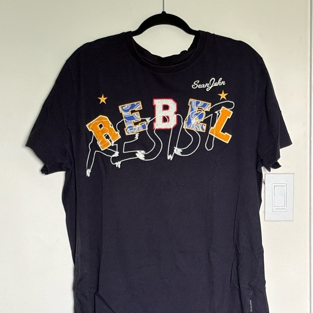 Sean John Blue Graphic Tee with Embroidery Rebel Design